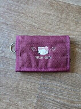 Vintage Y2K 2002 Maroon Hello Kitty Embroidered Trifold Wallet
